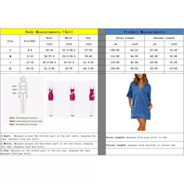 imagechouyatou Womens Summer Loose Fit VNeck Sexy Mini Denim Dress Cute Jean Tunic Dress with PocketsBlue