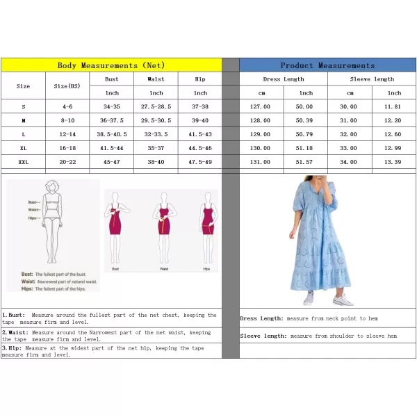 imagechouyatou Womens Summer Loose Floral Lace Eyelet Dress Boho Casual Notch Neck Maxi Tunic Beach DressLight Blue