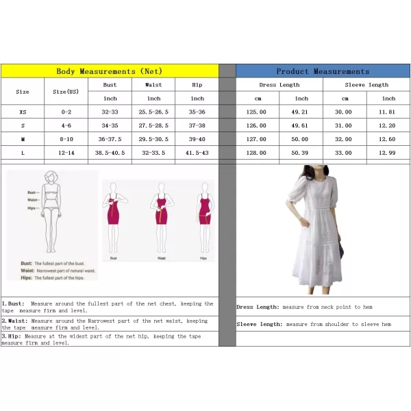 imagechouyatou Womens Summer Puff Sleeve Midi Long Floral Eyelet Dress Embroidery Flowy Swing Party DressWhite