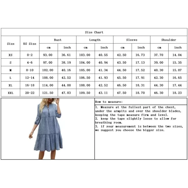 imagechouyatou Womens Vintage Washed Loose Fit 34 Sleeve Tiered Babydoll Mini Denim Jean DressLight Blue