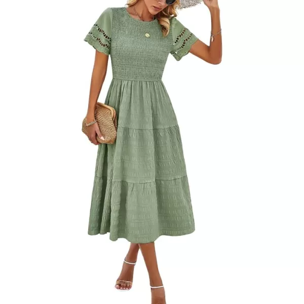 imagechouyatou Womens 2024 Spring Summer Solid Color elegant dresses Crewneck cut out Maxi DressGreen