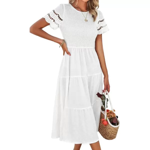 imagechouyatou Womens 2024 Spring Summer Solid Color elegant dresses Crewneck cut out Maxi DressWhite