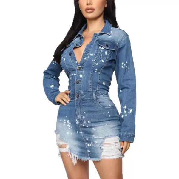 imagechouyatou Womens Cap Sleeve Bodycon 12 Button Placket Mini Denim Pencil DressLblue