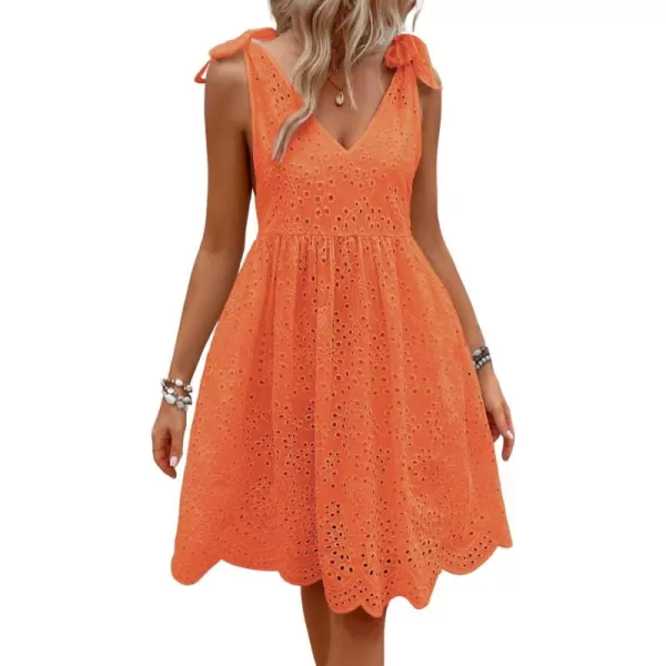 imagechouyatou Womens Sexy Spaghetti Strap Eyelet Lace Babydoll Dress A Line Beach Party Short Sun DressOrange