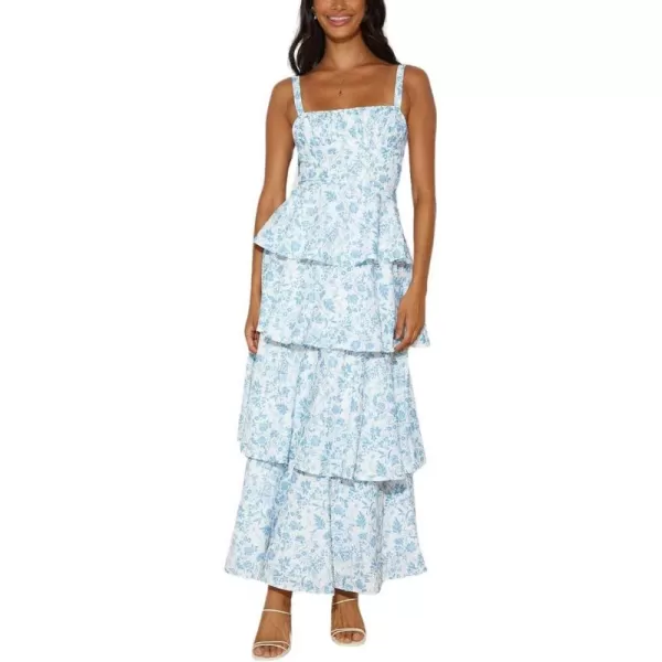 imagechouyatou Womens Summer Boho Floral Print Party Dress Cut Out Tiered Maxi Beach DressBlue