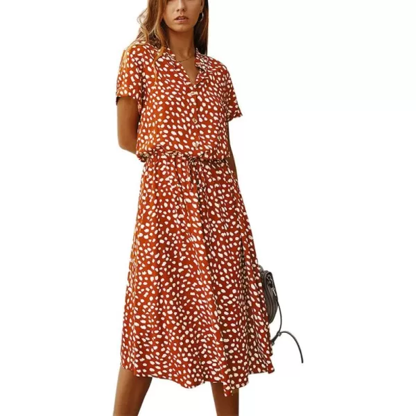 imagechouyatou Womens Summer Boho Polka Dot Print Ruffle High Waist Swing Midi DressOrange