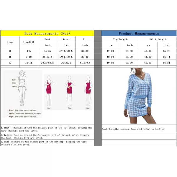 imagechouyatou Women 2 Piece Sweater Skirt Sets Houndstooth Knit Sweater Cardigan Bodycon Mini Skirt OutfitsBlue