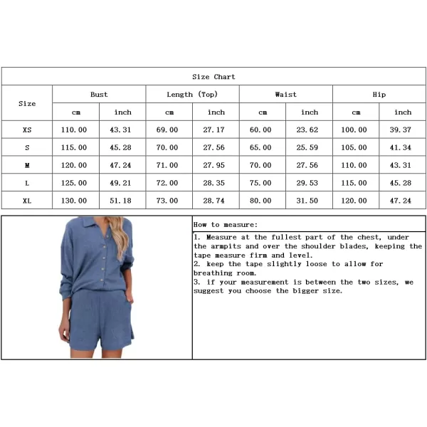 imagechouyatou Womens 2 Piece Outfits Long Sleeve Button Up Tops and Shorts Pajama Set LoungewearGrey