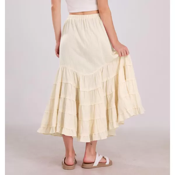 imagechouyatou Womens Boho Ruffle Swing Maxi Skirt High Elastic Waist Tiered Beach Party Long SkirtApricot