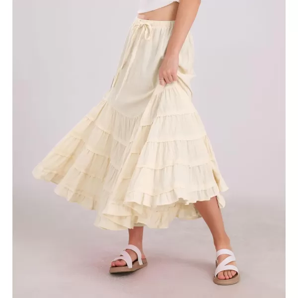 imagechouyatou Womens Boho Ruffle Swing Maxi Skirt High Elastic Waist Tiered Beach Party Long SkirtApricot