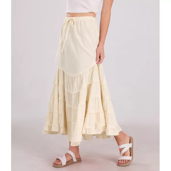imagechouyatou Womens Boho Ruffle Swing Maxi Skirt High Elastic Waist Tiered Beach Party Long SkirtApricot