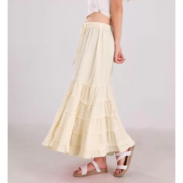 imagechouyatou Womens Boho Ruffle Swing Maxi Skirt High Elastic Waist Tiered Beach Party Long SkirtApricot