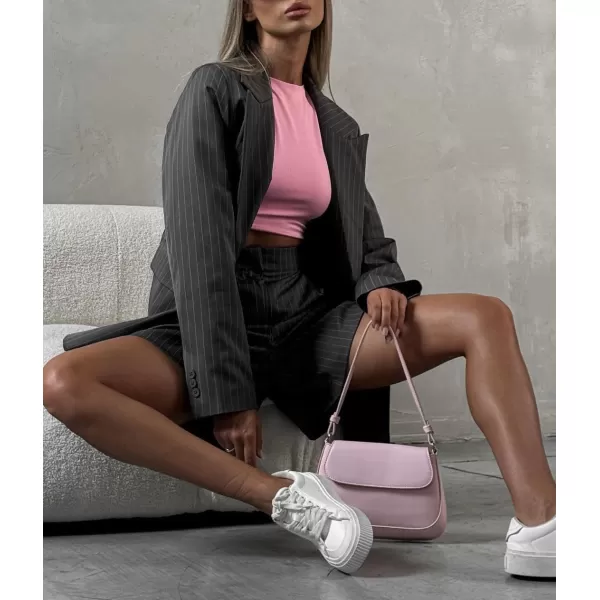 imagechouyatou Womens Business Casual 2 Piece Outfits Vertical Striped Blazer Suit Jacket and Wide Leg Shorts SetGray