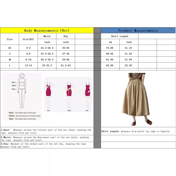 imagechouyatou Womens Casual Elegant Loose Baggy Elastic High Waist A Line Flare Midi Cotton SkirtOlive Green