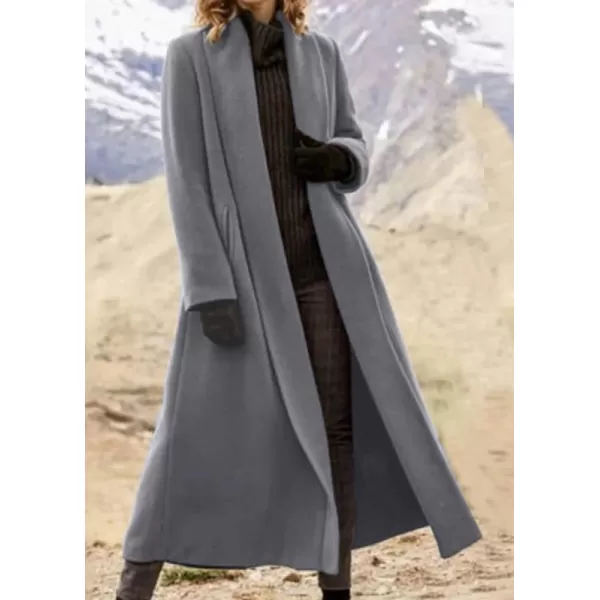 imagechouyatou Womens Elegant Shawl Collar Open Front Wool Coat Formal Work Mid Long Winter Pea CoatGrey
