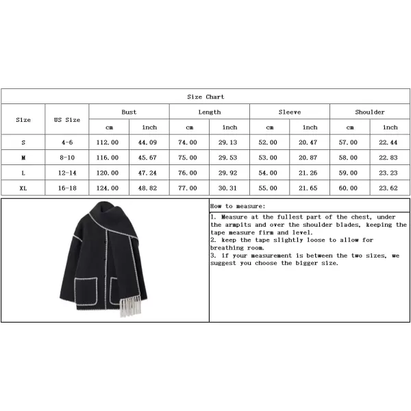 imagechouyatou Womens Fall Removable Scarf Collarless Wool Jacket Business Casual Oversized Winter Wool CoatBlack White
