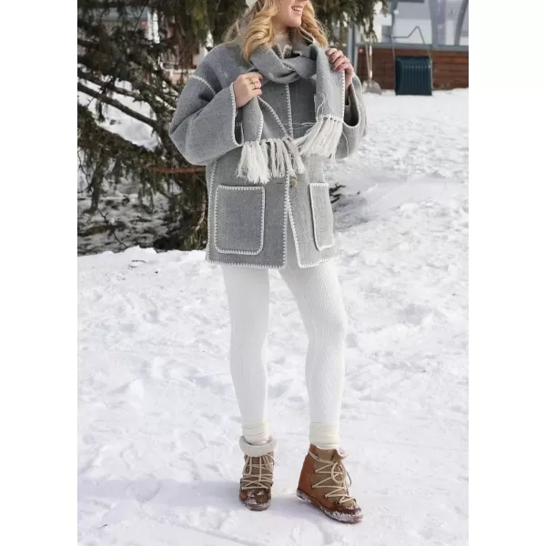imagechouyatou Womens Fall Removable Scarf Collarless Wool Jacket Business Casual Oversized Winter Wool CoatLight Grey
