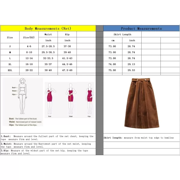 imagechouyatou Womens Fall Winter Casual Elastic High Waist A Line Corduroy Long Midi Skirt with PocketsBlack