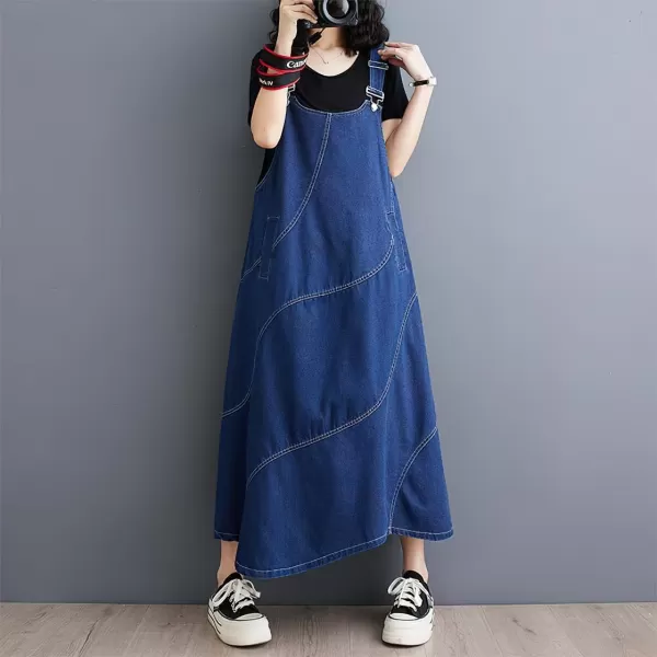 imagechouyatou Womens Sleeveless Denim Overall Dress Loose Baggy Jumper Maxi Jean DressDark Blue