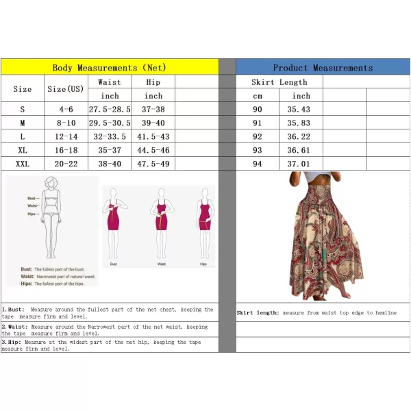 imagechouyatou Womens Smocked Waist Paisley Floral Boho Swing Skirt Bohemian Beach Vacation Midi Long SkirtApricot