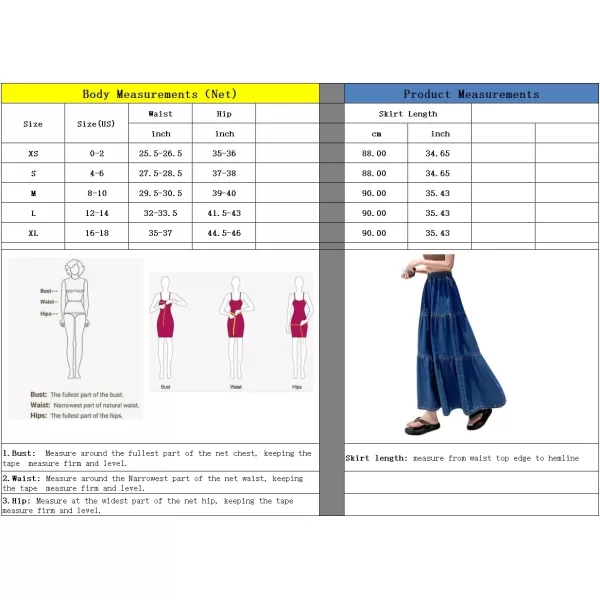 imagechouyatou Womens Spring High Elastic Waist Tiered Denim Skirt Summer ALine Maxi Long Jean SkirtBlue