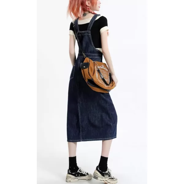 imagechouyatou Womens Summer Adjustable Strap Denim Overalls Dress Casual ALine Jean Overall SkirtDark Blue