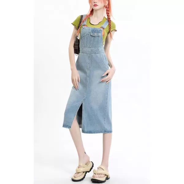 imagechouyatou Womens Summer Adjustable Strap Denim Overalls Dress Casual ALine Jean Overall SkirtLight Blue