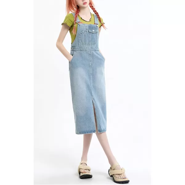 imagechouyatou Womens Summer Adjustable Strap Denim Overalls Dress Casual ALine Jean Overall SkirtLight Blue