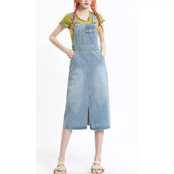 imagechouyatou Womens Summer Adjustable Strap Denim Overalls Dress Casual ALine Jean Overall SkirtLight Blue