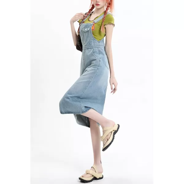 imagechouyatou Womens Summer Adjustable Strap Denim Overalls Dress Casual ALine Jean Overall SkirtLight Blue
