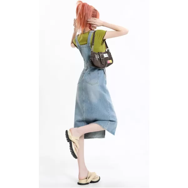 imagechouyatou Womens Summer Adjustable Strap Denim Overalls Dress Casual ALine Jean Overall SkirtLight Blue