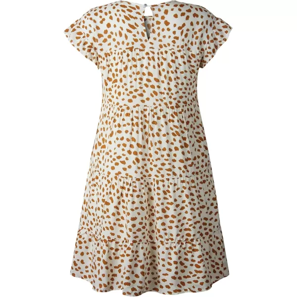 imagechouyatou Womens Summer Babydoll Loose Short Sleeve Floral Printed Boho Flared Tiered Sun DressBeige
