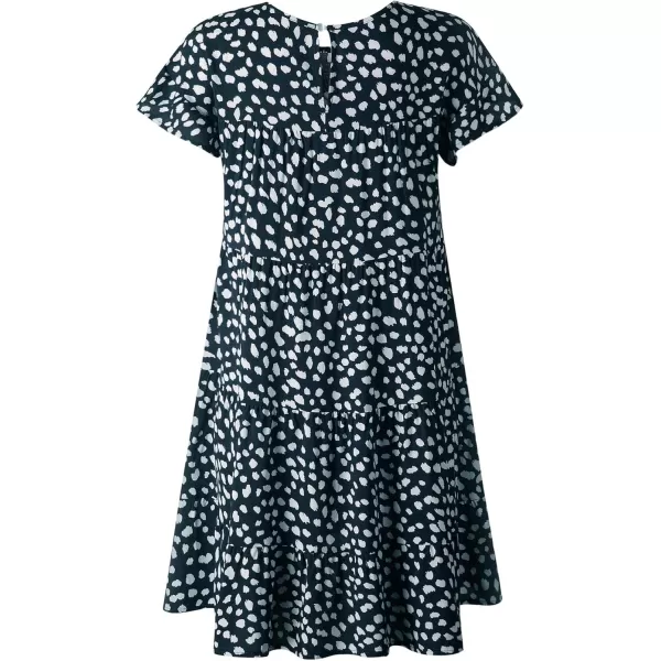 imagechouyatou Womens Summer Babydoll Loose Short Sleeve Floral Printed Boho Flared Tiered Sun DressNavy Blue