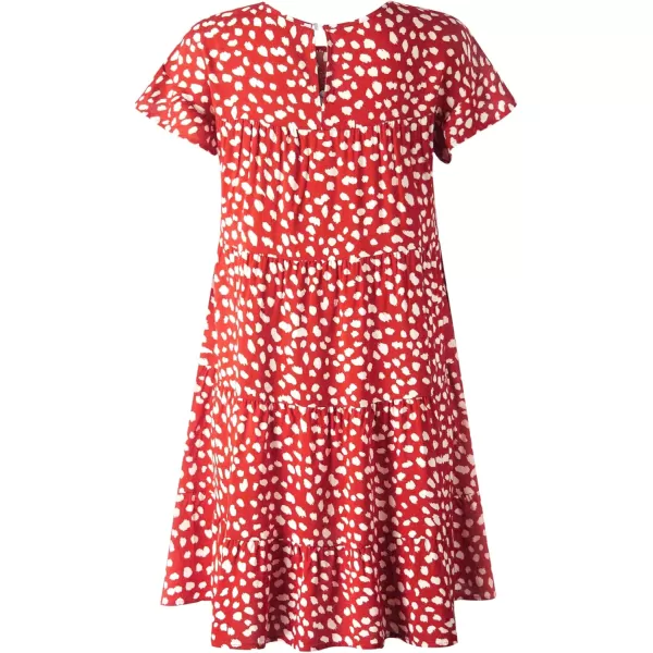 imagechouyatou Womens Summer Babydoll Loose Short Sleeve Floral Printed Boho Flared Tiered Sun DressRusty
