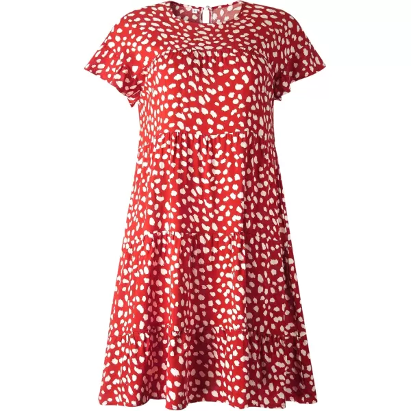 imagechouyatou Womens Summer Babydoll Loose Short Sleeve Floral Printed Boho Flared Tiered Sun DressRusty