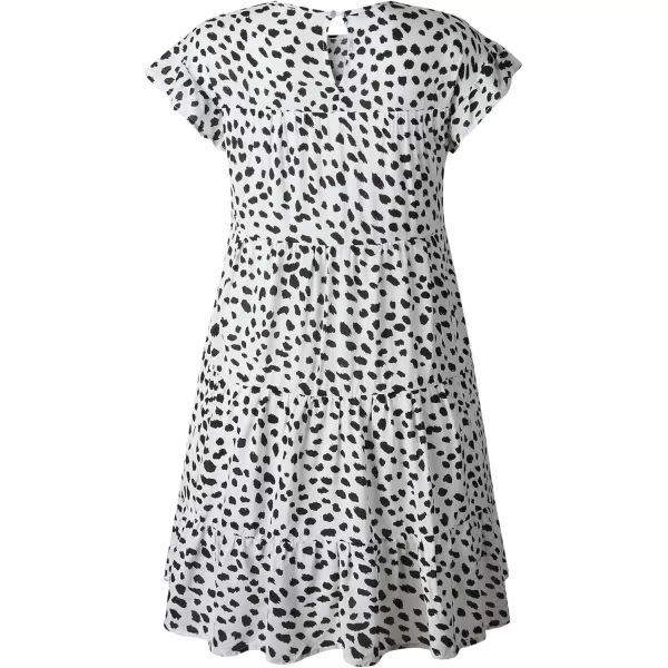 imagechouyatou Womens Summer Babydoll Loose Short Sleeve Floral Printed Boho Flared Tiered Sun DressWhite