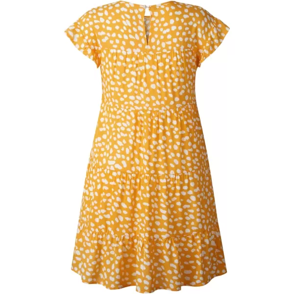 imagechouyatou Womens Summer Babydoll Loose Short Sleeve Floral Printed Boho Flared Tiered Sun DressYellow