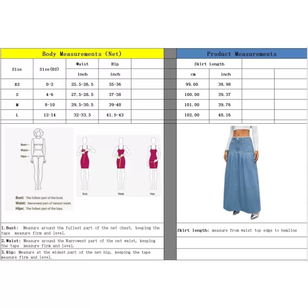 imagechouyatou Womens Summer Casual Flared High Waist Long Jean Skirt Pleated ALine Maxi Denim SkirtLight Blue