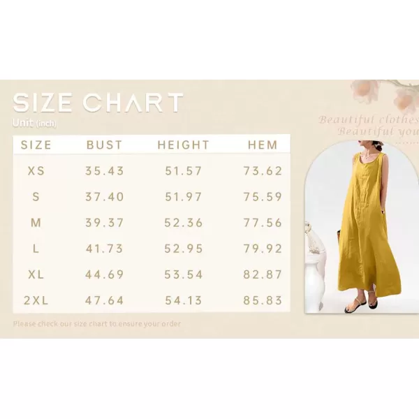 imagechouyatou Womens Summer Casual Sleeveless Cotton Sun Dress Maxi Tunic Tank Beach Dress with PocketYellow