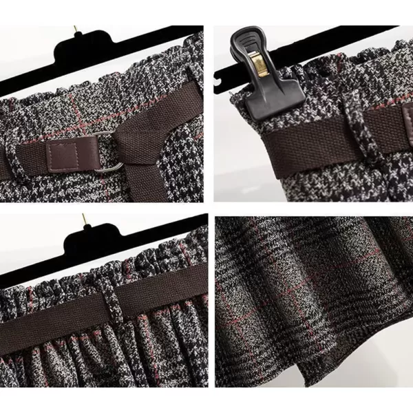 imagechouyatou Womens Vintage Plaid Wool Blend Midi Skirt Houndstooth A Line Wool Long Skirt with BeltGray