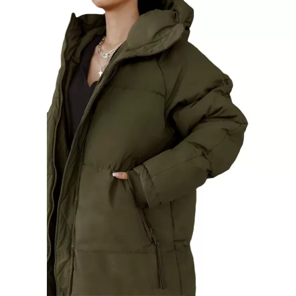 imagechouyatou Womens Warm Winter Hooded Long Quilted Puffer Down Coat Jacket OuterwearArmy Green
