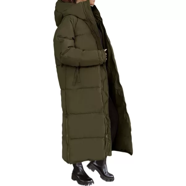 imagechouyatou Womens Warm Winter Hooded Long Quilted Puffer Down Coat Jacket OuterwearArmy Green