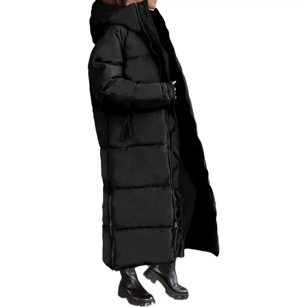 imagechouyatou Womens Warm Winter Hooded Long Quilted Puffer Down Coat Jacket OuterwearBlack