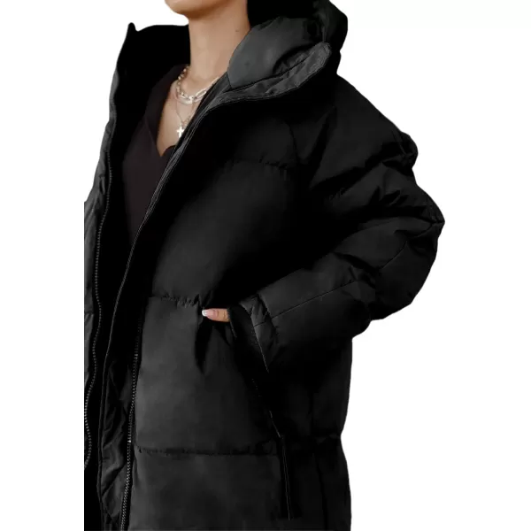 imagechouyatou Womens Warm Winter Hooded Long Quilted Puffer Down Coat Jacket OuterwearBlack