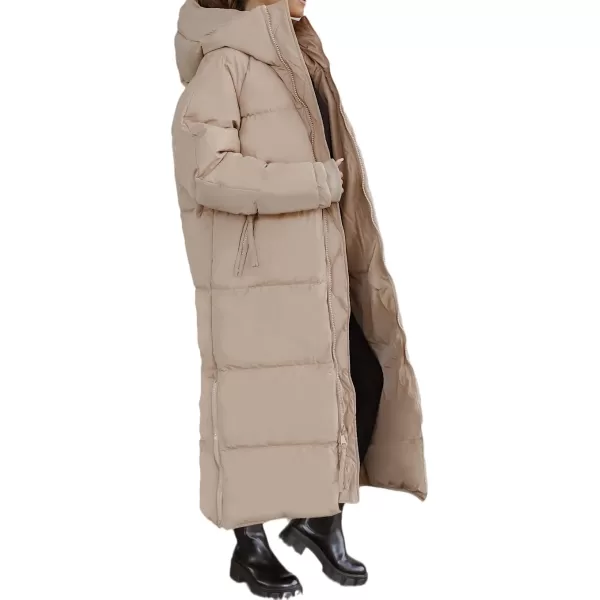 imagechouyatou Womens Warm Winter Hooded Long Quilted Puffer Down Coat Jacket OuterwearCamel
