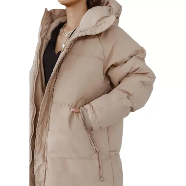 imagechouyatou Womens Warm Winter Hooded Long Quilted Puffer Down Coat Jacket OuterwearCamel