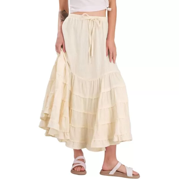 imagechouyatou Womens Boho Ruffle Swing Maxi Skirt High Elastic Waist Tiered Beach Party Long SkirtApricot