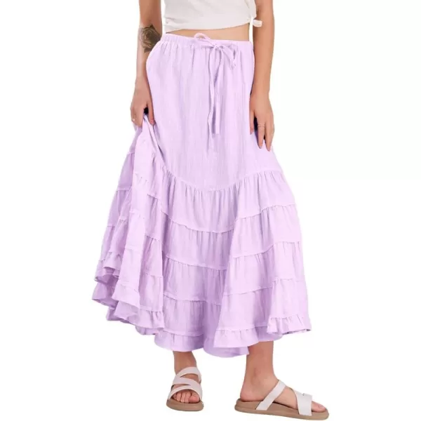 imagechouyatou Womens Boho Ruffle Swing Maxi Skirt High Elastic Waist Tiered Beach Party Long SkirtPurple