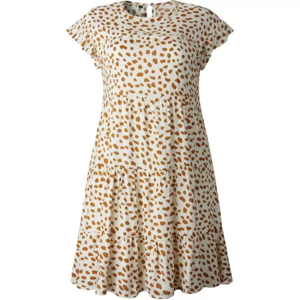 imagechouyatou Womens Summer Babydoll Loose Short Sleeve Floral Printed Boho Flared Tiered Sun DressBeige