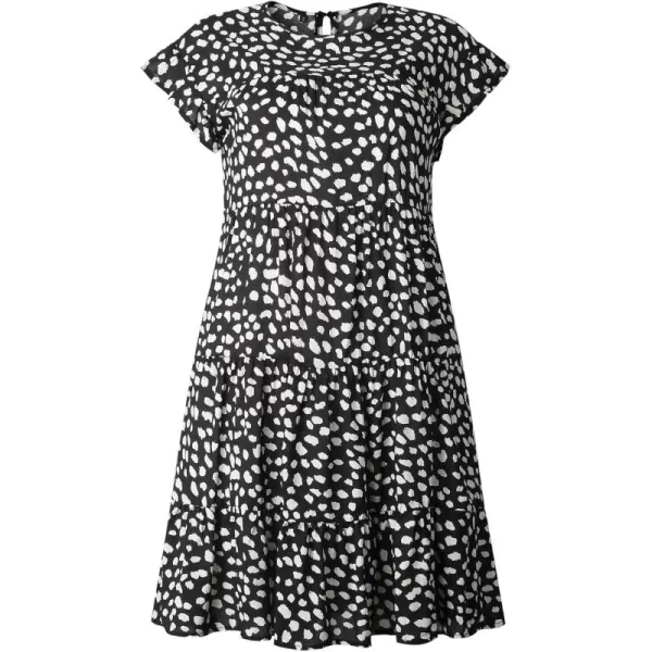 imagechouyatou Womens Summer Babydoll Loose Short Sleeve Floral Printed Boho Flared Tiered Sun DressBlack